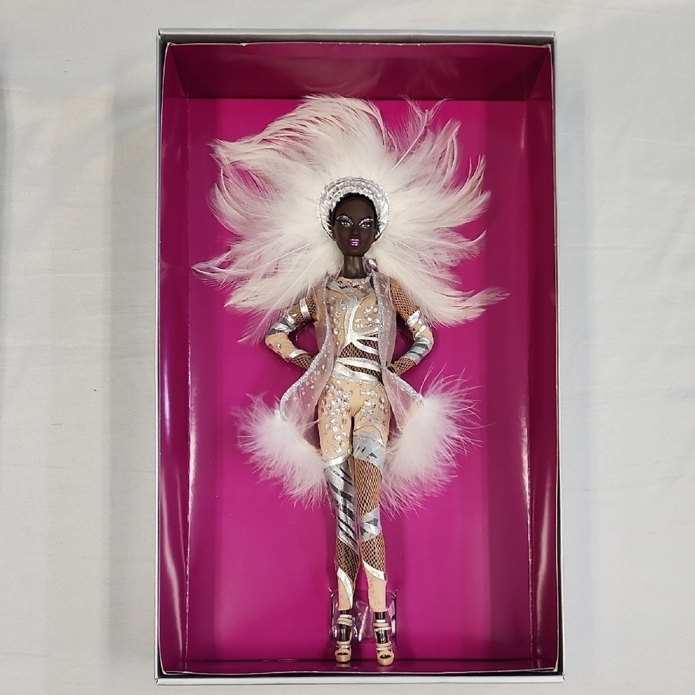 Stephen Borrows "Pazette" Fashion Doll Tan Silver Feathered Outfit NRFB NIB